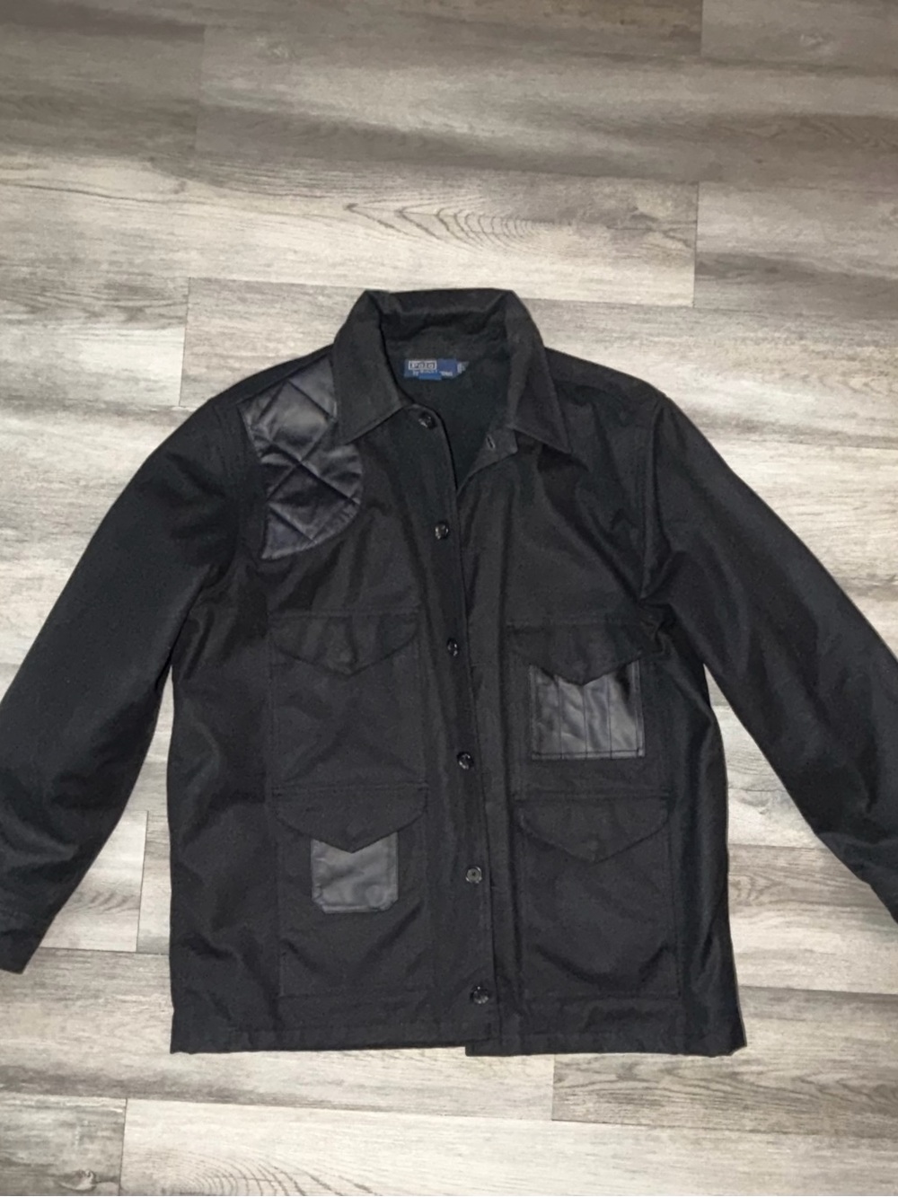 Polo Ralph Lauren Black Field Jacket with Patch Accents Leather